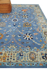 Modern Oushak Blue and Beige Hand Tufted Wool Area Rug