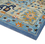 Modern Oushak Blue and Beige Hand Tufted Wool Area Rug