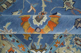 Modern Oushak Blue and Beige Hand Tufted Wool Area Rug