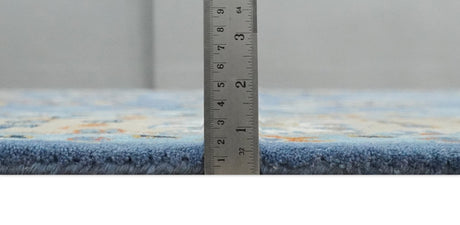 Modern Oushak Blue and Beige Hand Tufted Wool Area Rug