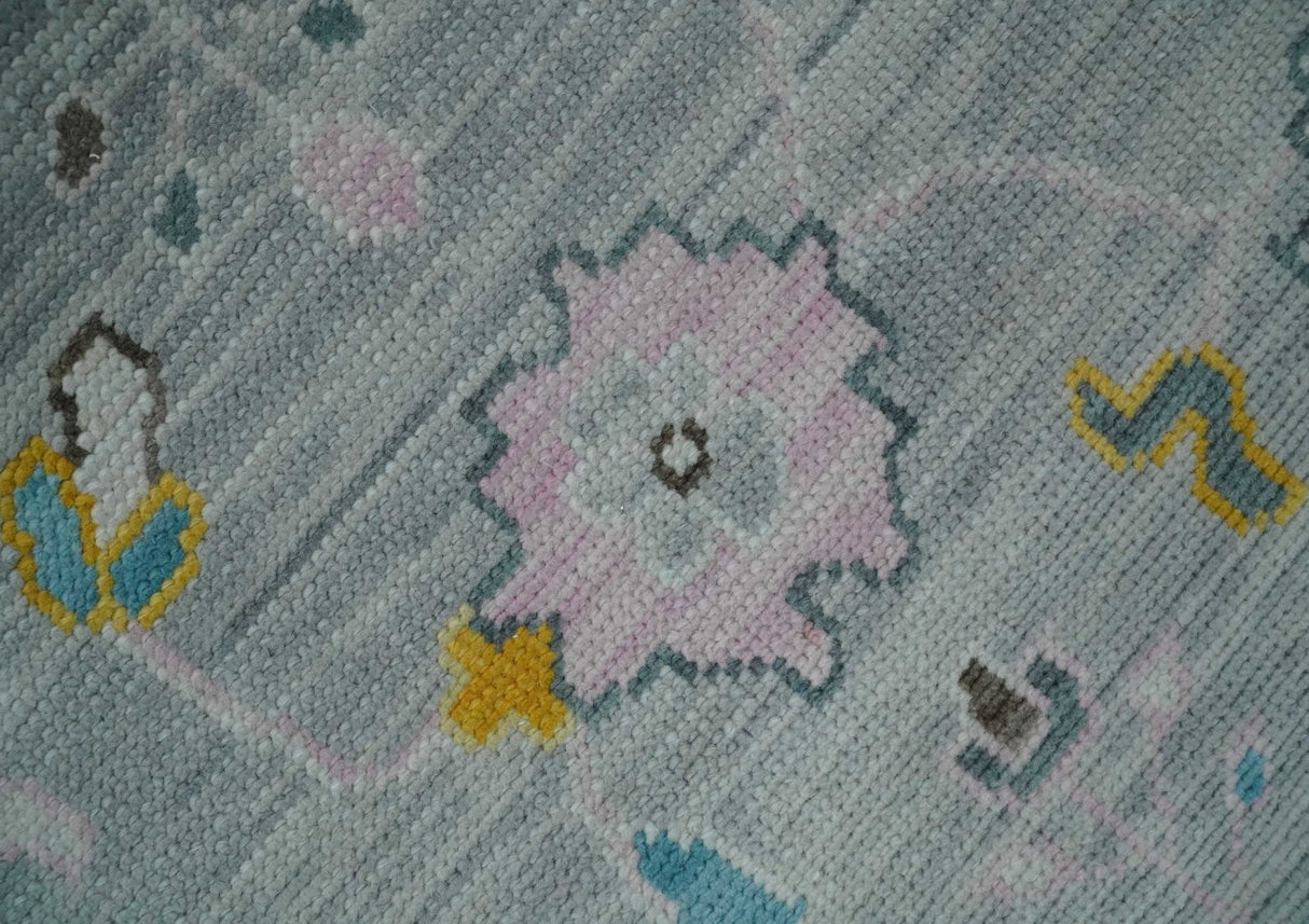 Modern Oushak Multi Size Silver and Teal Vibrant Colorful Hand knotted Wool Area Rug