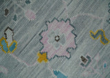 Modern Oushak Multi Size Silver and Teal Vibrant Colorful Hand knotted Wool Area Rug