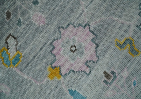 Modern Oushak Multi Size Silver and Teal Vibrant Colorful Hand knotted Wool Area Rug