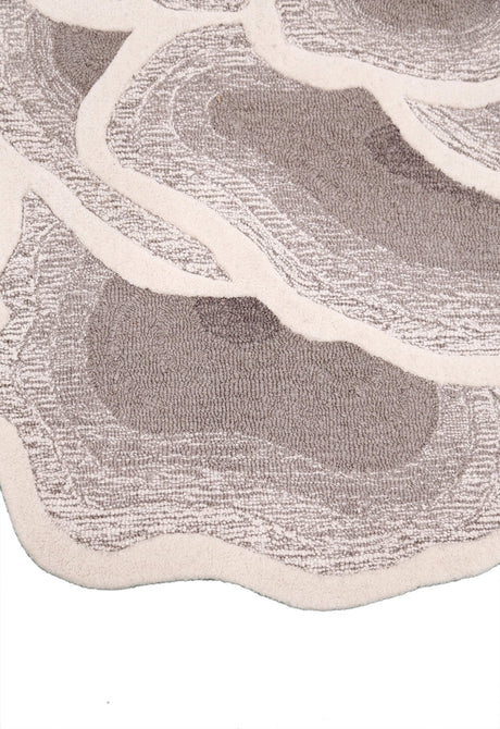 Modern Petal Layers Ivory Hand Tufted 6x8 Wool Area Rug