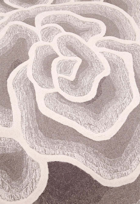 Modern Petal Layers Ivory Hand Tufted 6x8 Wool Area Rug