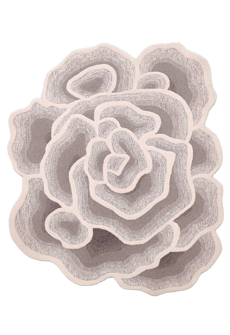 Modern Petal Layers Ivory Hand Tufted 6x8 Wool Area Rug