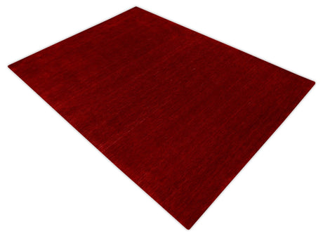 Modern Red Solid Design Hand Loomed Wool Area Rug