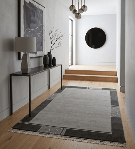 Modern Scandinavian 6x8 Silver and Charcoal Wool Hand Woven Area Rug