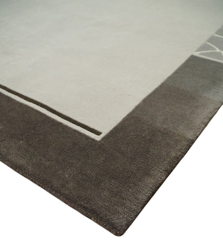 Modern Scandinavian 6x8 Silver and Charcoal Wool Hand Woven Area Rug