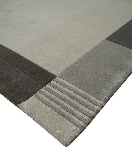 Modern Scandinavian 6x8 Silver and Gray Wool Hand Woven Area Rug