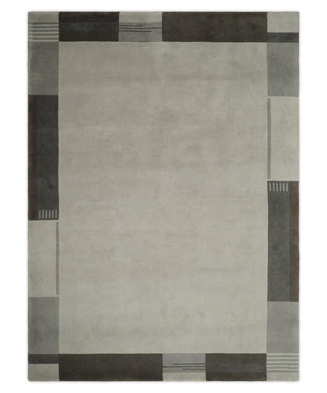 Modern Scandinavian 6x8 Silver and Gray Wool Hand Woven Area Rug