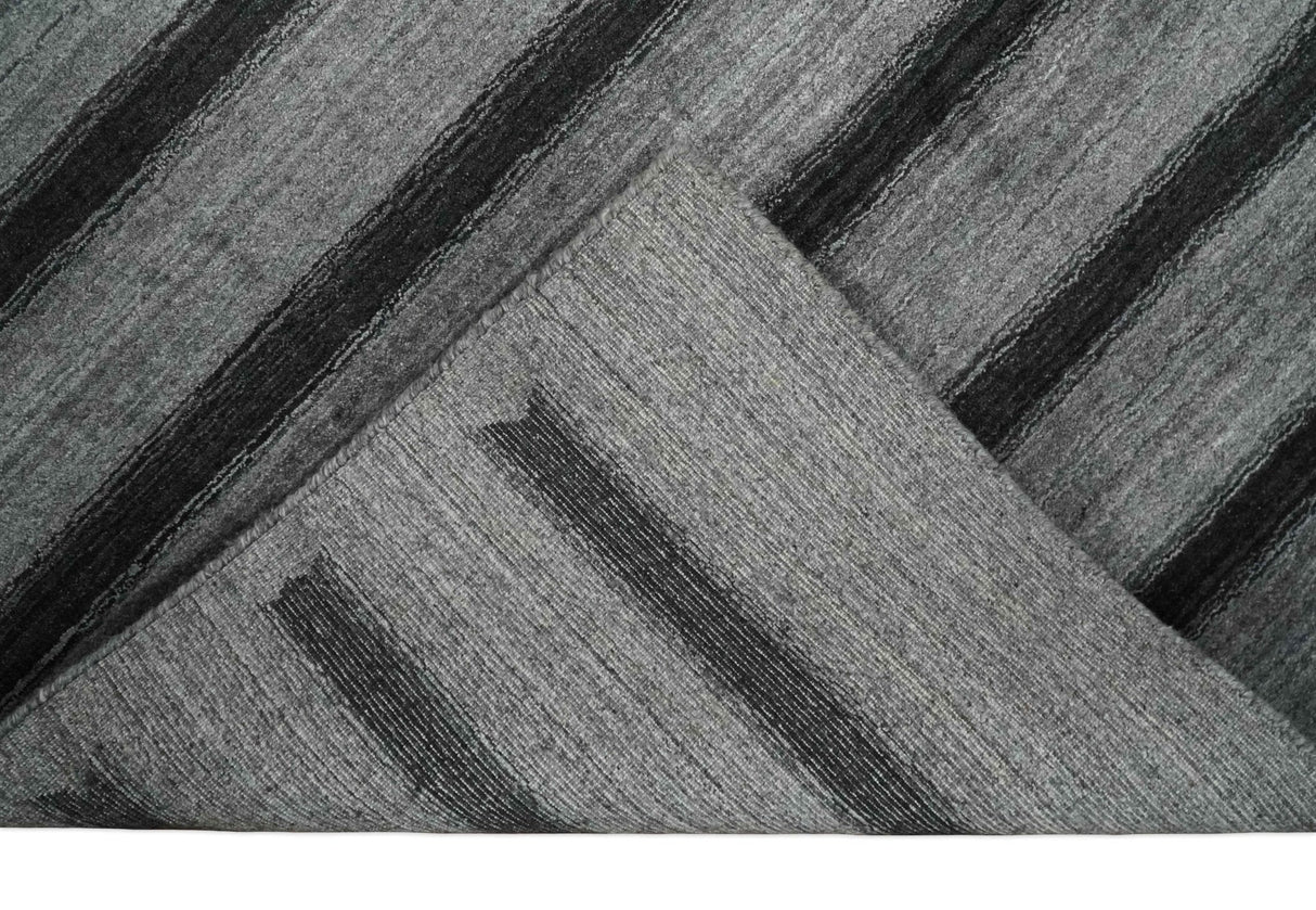 Modern Scandinavian Stripes Style 5x7 Silver and Gray Wool Hand Woven Area Rug