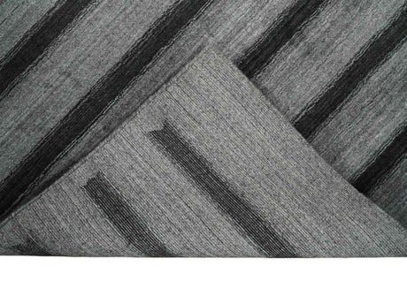 Modern Scandinavian Stripes Style 5x7 Silver and Gray Wool Hand Woven Area Rug