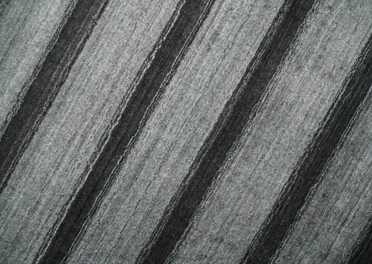 Modern Scandinavian Stripes Style 5x7 Silver and Gray Wool Hand Woven Area Rug