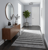 Modern Scandinavian Stripes Style 5x7 Silver and Gray Wool Hand Woven Area Rug