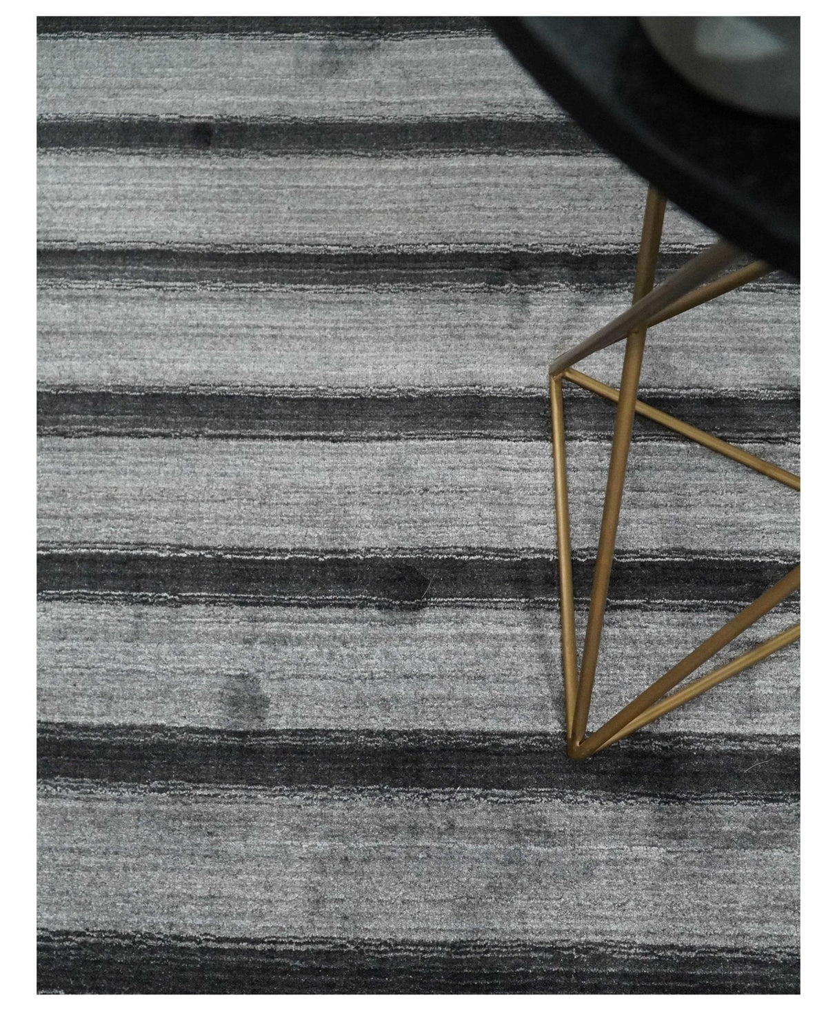 Modern Scandinavian Stripes Style 5x7 Silver and Gray Wool Hand Woven Area Rug