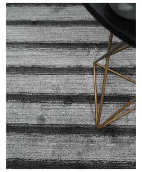Modern Scandinavian Stripes Style 5x7 Silver and Gray Wool Hand Woven Area Rug
