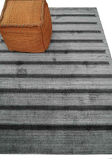 Modern Scandinavian Stripes Style 5x7 Silver and Gray Wool Hand Woven Area Rug