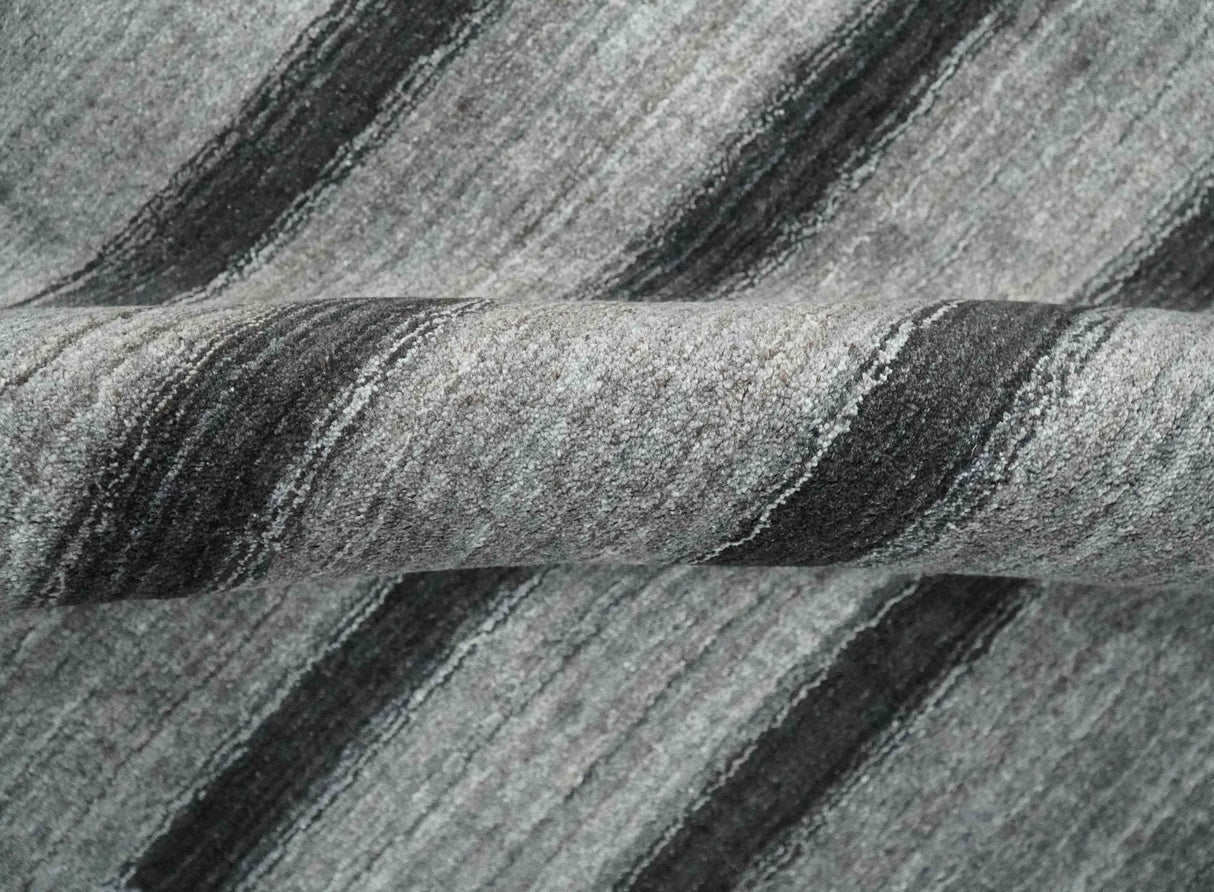 Modern Scandinavian Stripes Style 5x7 Silver and Gray Wool Hand Woven Area Rug