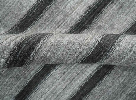 Modern Scandinavian Stripes Style 5x7 Silver and Gray Wool Hand Woven Area Rug