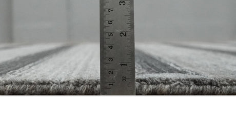 Modern Scandinavian Stripes Style 5x7 Silver and Gray Wool Hand Woven Area Rug
