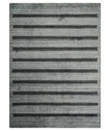 Modern Scandinavian Stripes Style 5x7 Silver and Gray Wool Hand Woven Area Rug