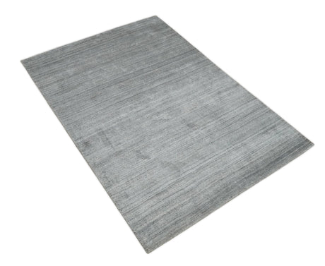 Modern Shaded Silver Gray 5x7 Blended Bamboo Silk Flatwoven Area Rug