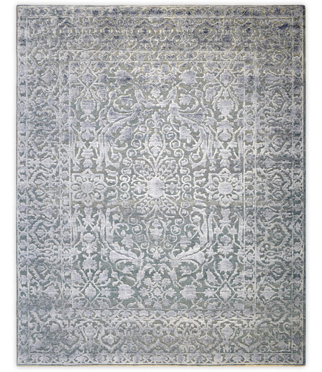 Modern Silver And Gray Hand Knotted Bamboo Silk 8x10 Area Rug