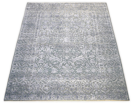 Modern Silver And Gray Hand Knotted Bamboo Silk 8x10 Area Rug