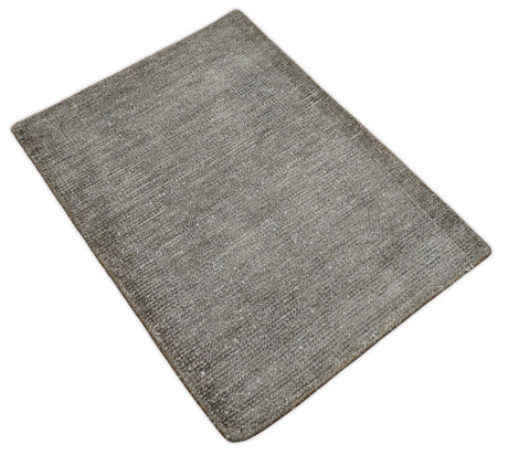 Modern Solid 2x3 Gray Hand Knotted Entryway Silk Area Rug