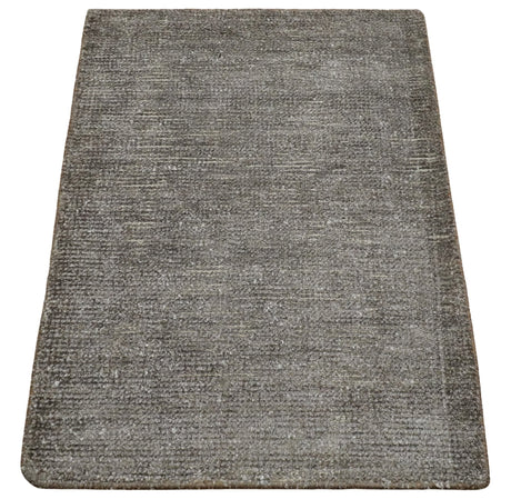 Modern Solid 2x3 Gray Hand Knotted Entryway Silk Area Rug