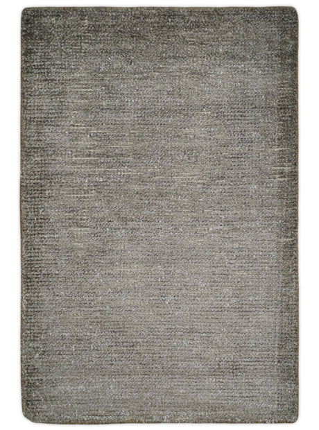 Modern Solid 2x3 Gray Hand Knotted Entryway Silk Area Rug