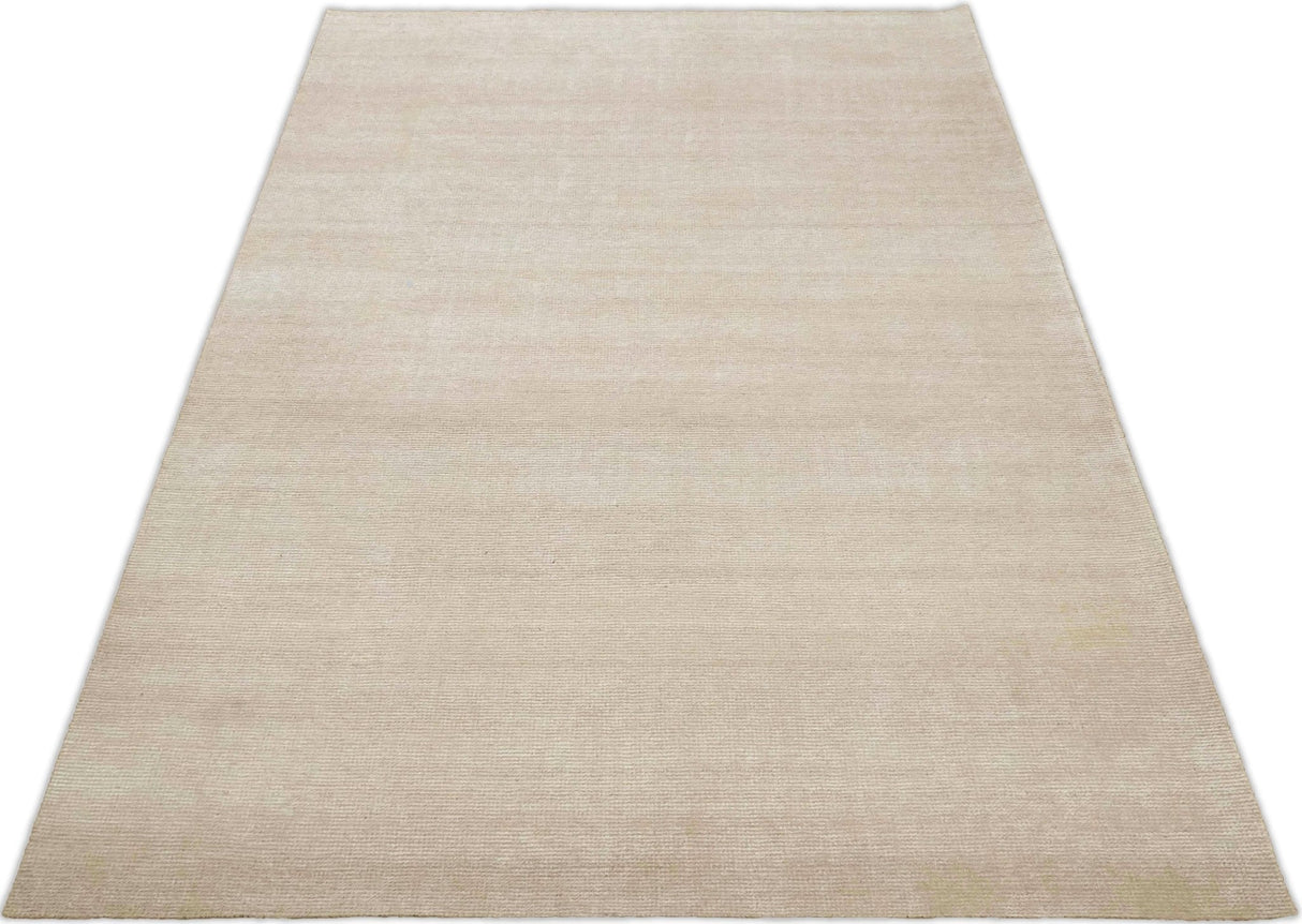 Modern Solid Beige Hand Woven Wool Area Rug