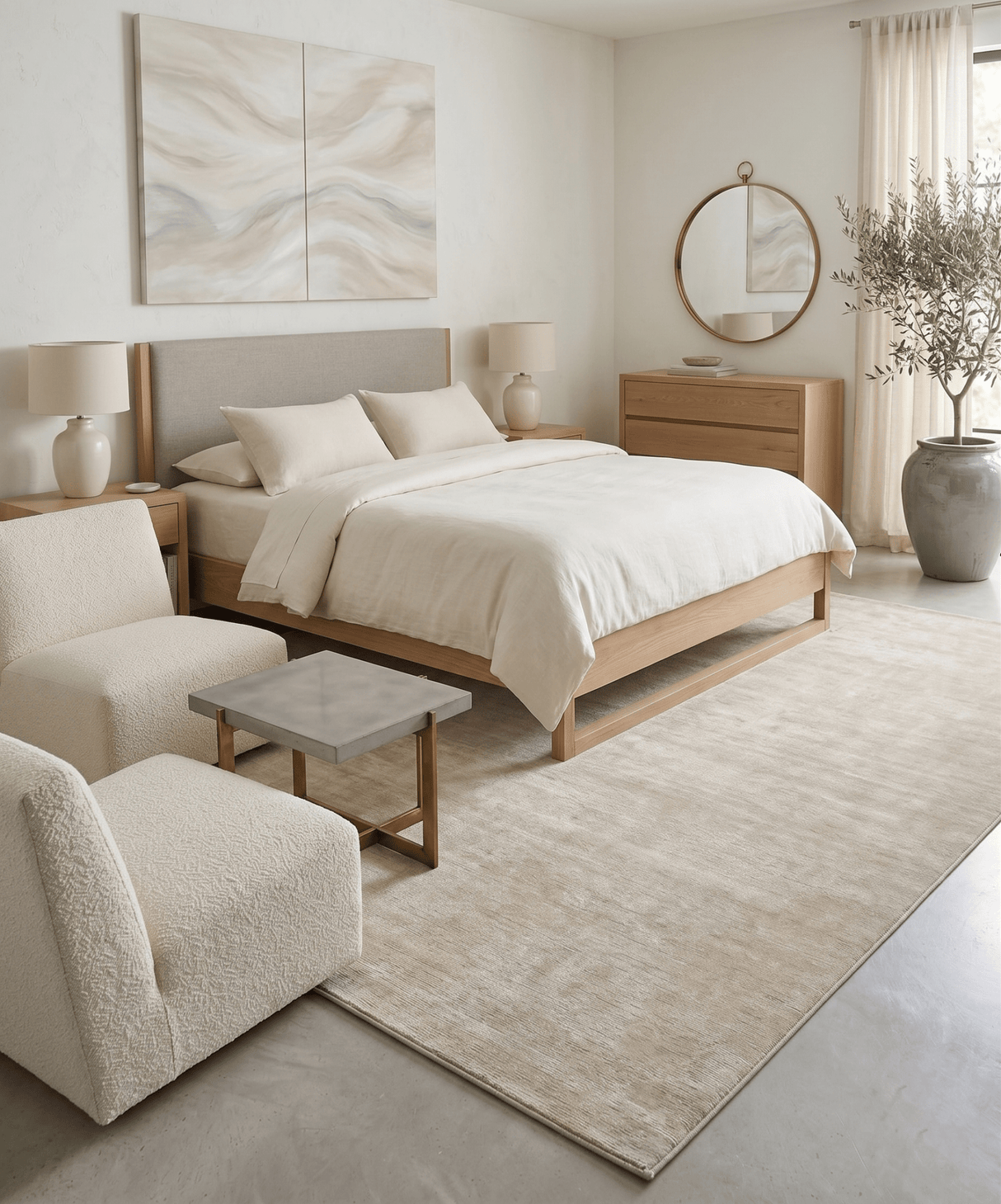 Modern Solid Beige Hand Woven Wool Area Rug