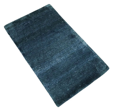 Modern Solid Blue 2x3 Hand Knotted Bamboo Silk Rug