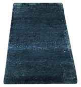 Modern Solid Blue 2x3 Hand Knotted Bamboo Silk Rug