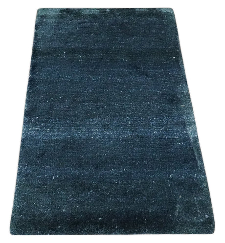 Modern Solid Blue 2x3 Hand Knotted Bamboo Silk Rug
