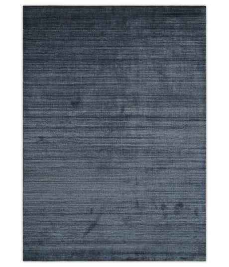 Modern Solid Blue 5x7 Blended Bamboo Silk Hand Woven Area Rug