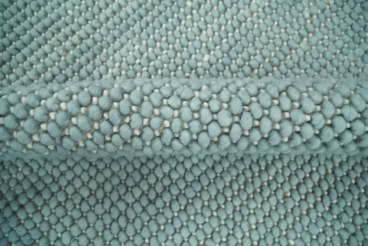 Modern Solid Blue Design Handmade Wool Area Rug