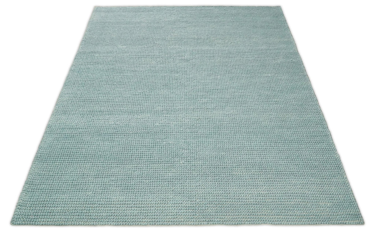Modern Solid Blue Design Handmade Wool Area Rug