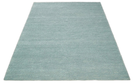 Modern Solid Blue Design Handmade Wool Area Rug
