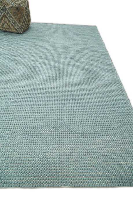 Modern Solid Blue Design Handmade Wool Area Rug