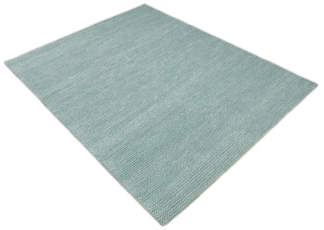 Modern Solid Blue Design Handmade Wool Area Rug
