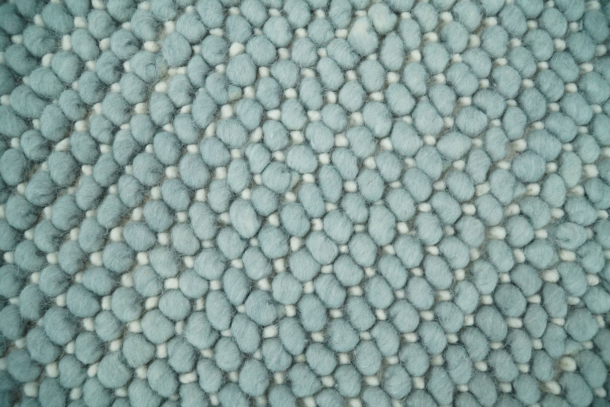 Modern Solid Blue Design Handmade Wool Area Rug