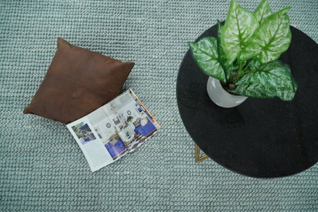 Modern Solid Blue Design Handmade Wool Area Rug