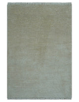 Modern Solid Design Beige Hand Knotted Wool And Silk Rug
