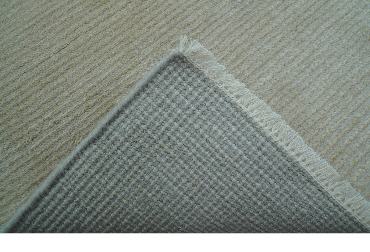 Modern Solid Design Beige Hand Knotted Wool And Silk Rug