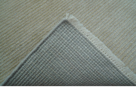 Modern Solid Design Beige Hand Knotted Wool And Silk Rug
