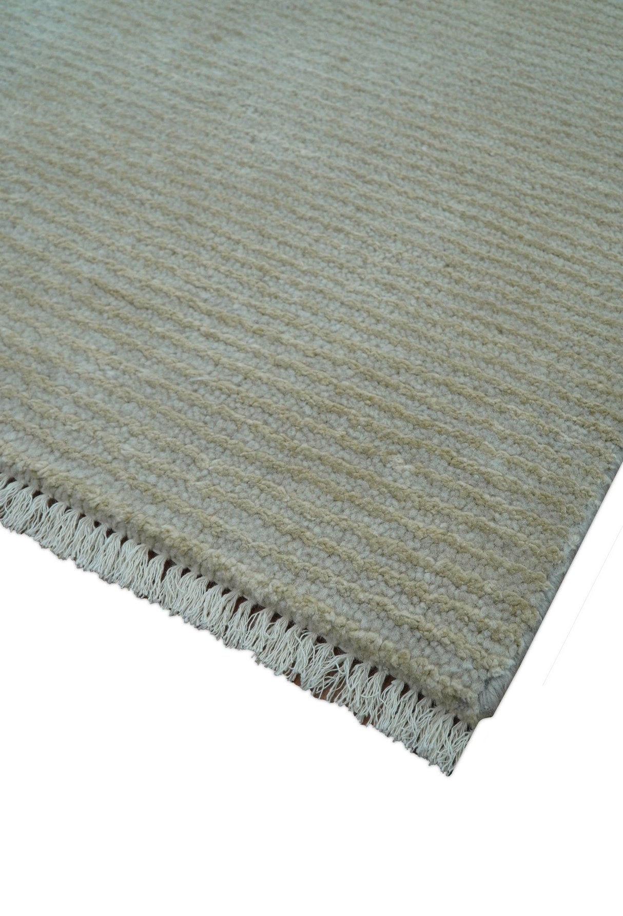 Modern Solid Design Beige Hand Knotted Wool And Silk Rug