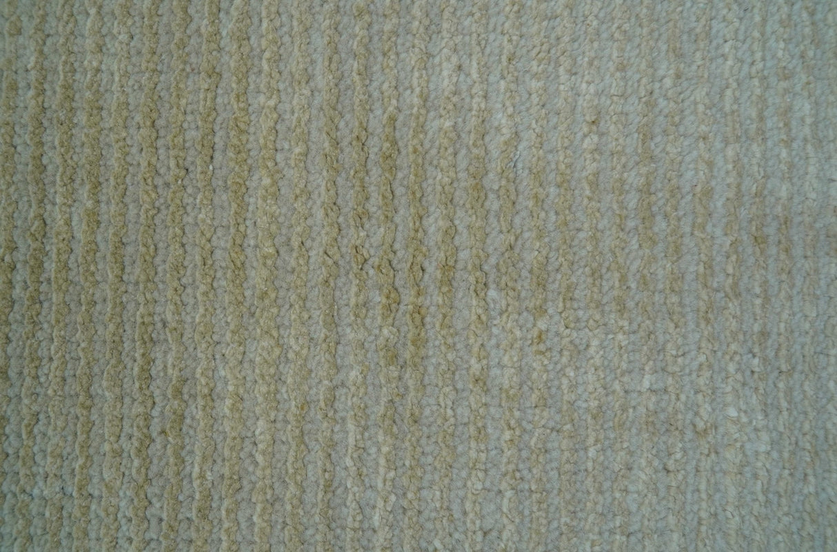 Modern Solid Design Beige Hand Knotted Wool And Silk Rug